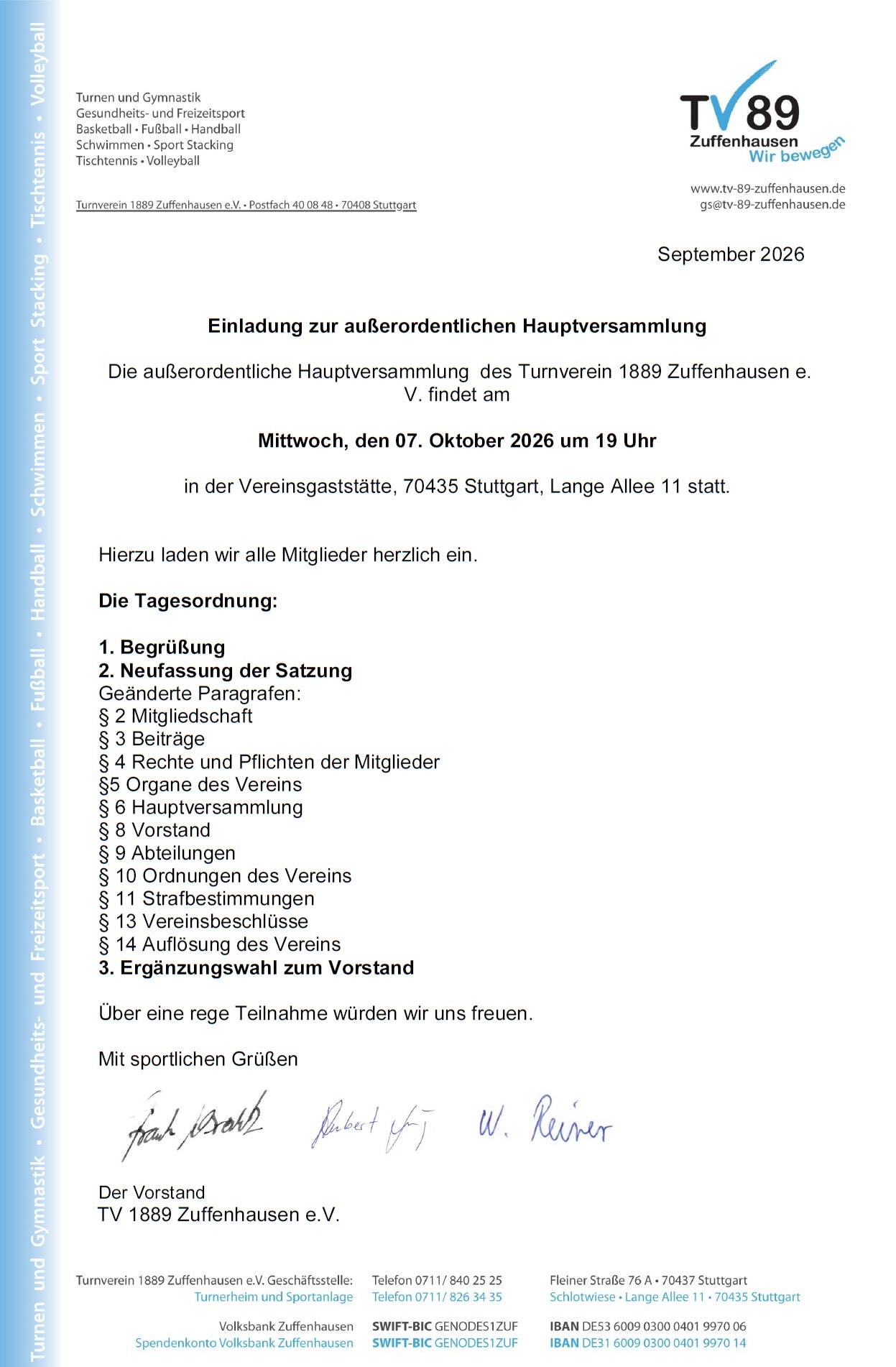 Hauptversammlung ausserordentlich 2026